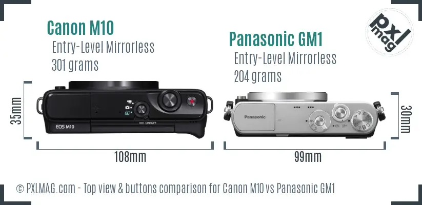 Canon M10 vs Panasonic GM1 top view buttons comparison