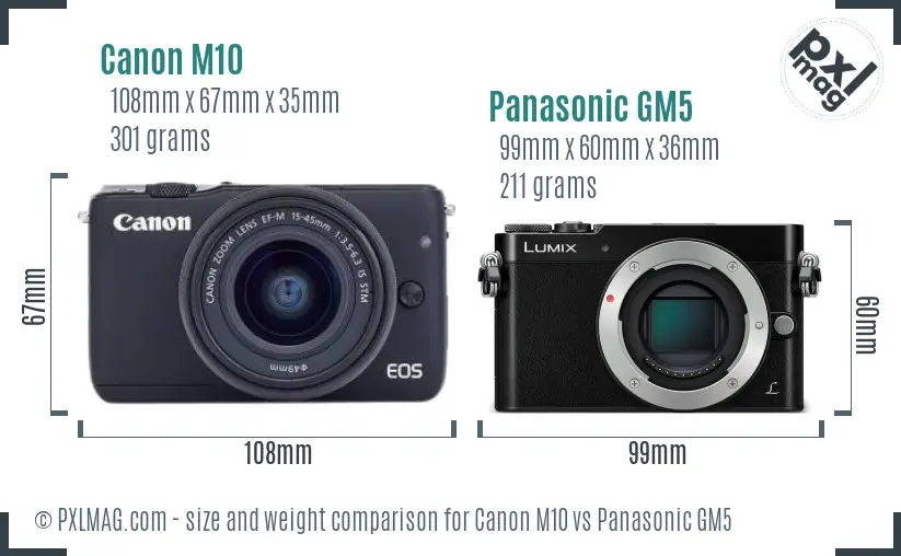 Canon M10 vs Panasonic GM5 size comparison Canon M10 vs Panasonic GM5 size comparison