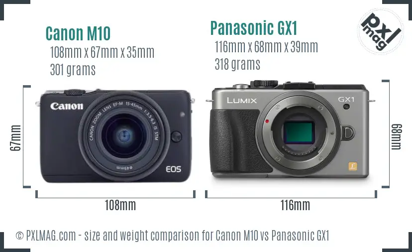 Canon M10 vs Panasonic GX1 size comparison