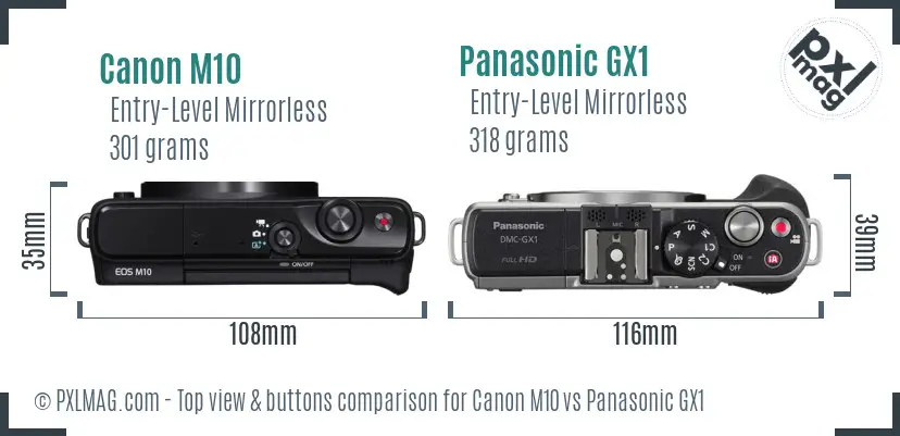 Canon M10 vs Panasonic GX1 top view buttons comparison