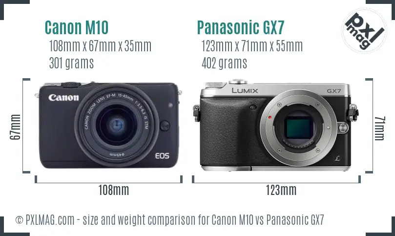 Canon M10 vs Panasonic GX7 size comparison