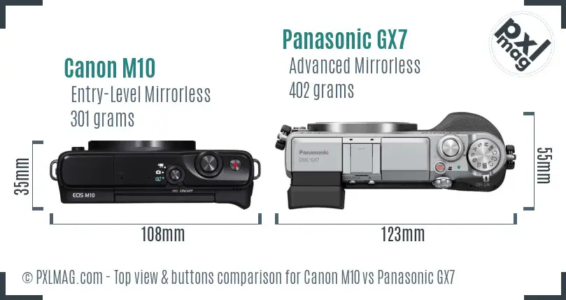 Canon M10 vs Panasonic GX7 top view buttons comparison