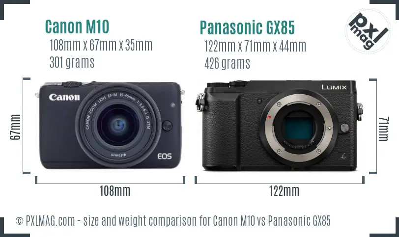 Canon M10 vs Panasonic GX85 size comparison Canon M10 vs Panasonic GX85 size comparison