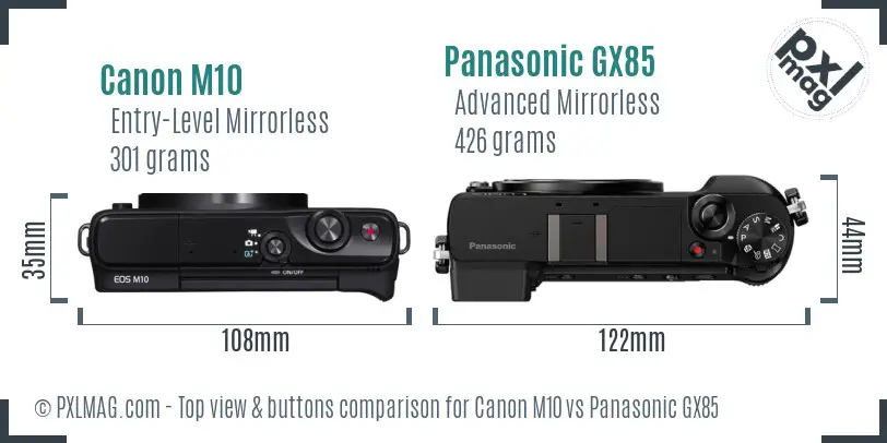 Canon M10 vs Panasonic GX85 top view buttons comparison Canon M10 vs Panasonic GX85 top view buttons comparison