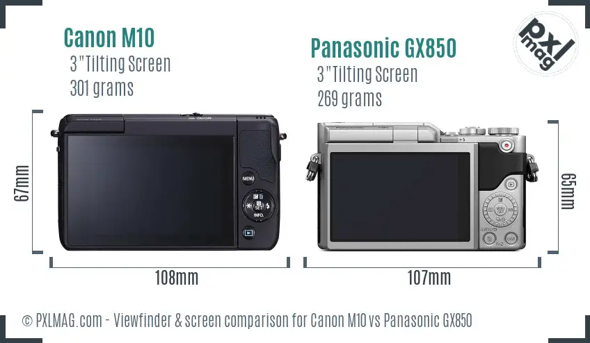 Canon M10 vs Panasonic GX850 Screen and Viewfinder comparison