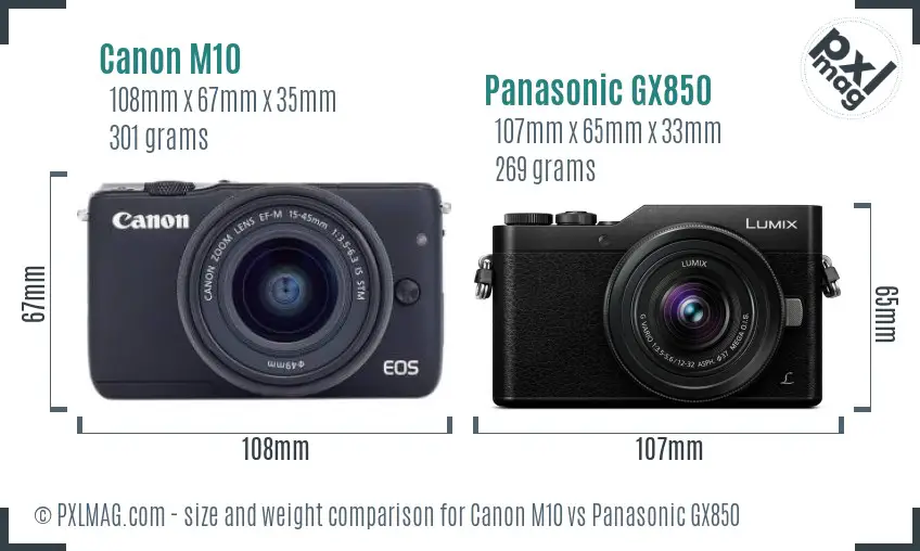 Canon M10 vs Panasonic GX850 size comparison