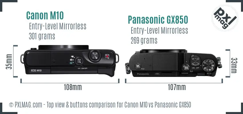Canon M10 vs Panasonic GX850 top view buttons comparison