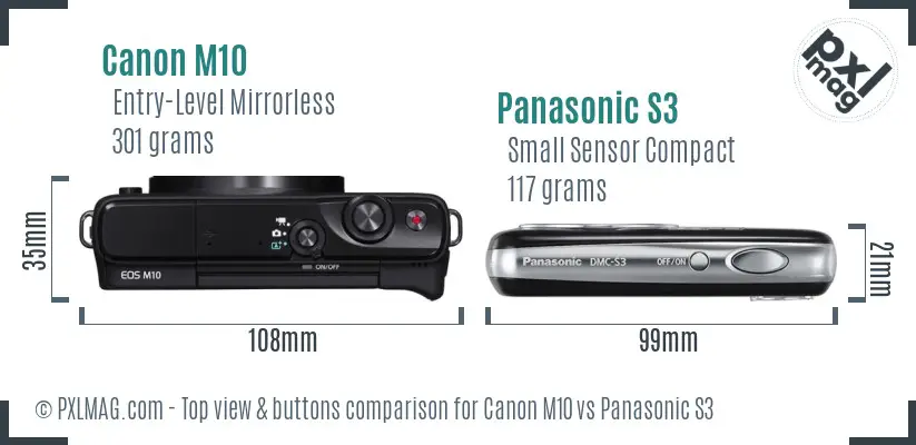 Canon M10 vs Panasonic S3 top view buttons comparison