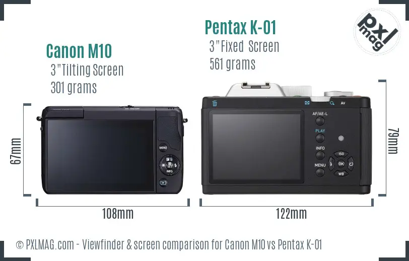 Canon M10 vs Pentax K-01 Screen and Viewfinder comparison