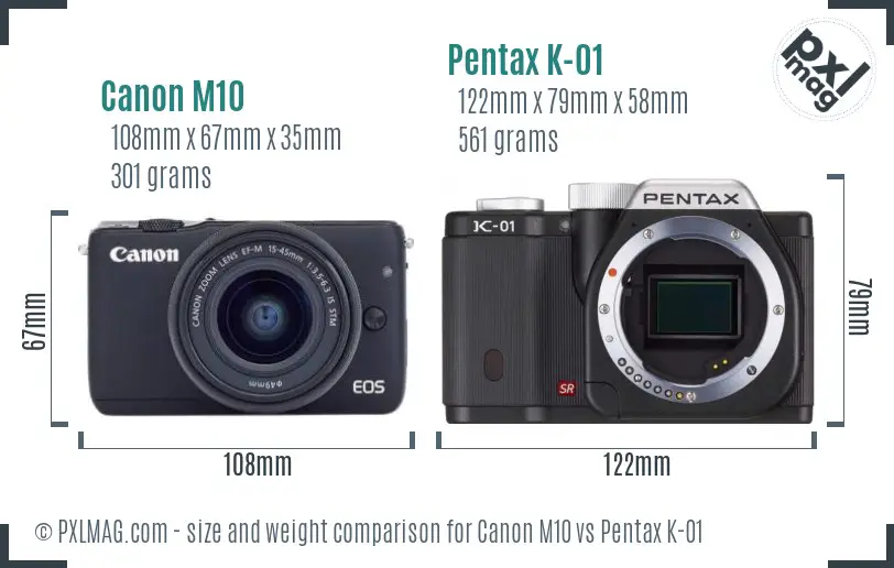 Canon M10 vs Pentax K-01 size comparison