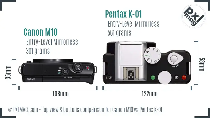 Canon M10 vs Pentax K-01 top view buttons comparison