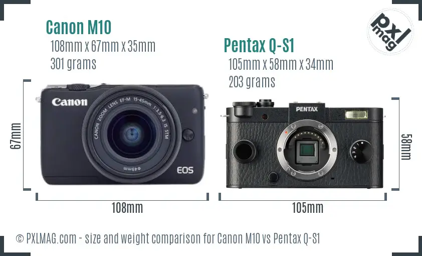 Canon M10 vs Pentax Q-S1 size comparison