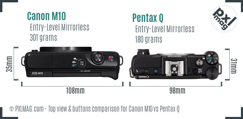 Canon M10 vs Pentax Q top view buttons comparison