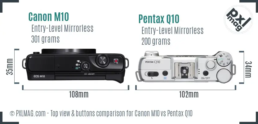 Canon M10 vs Pentax Q10 top view buttons comparison