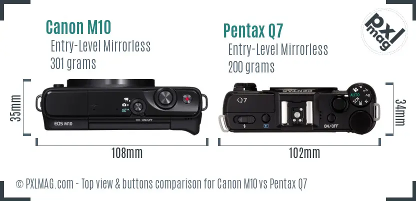 Canon M10 vs Pentax Q7 top view buttons comparison