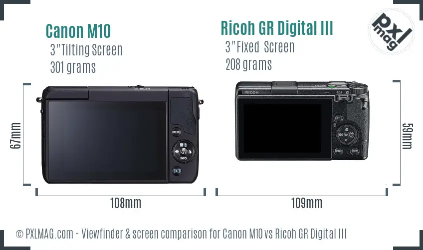 Canon M10 vs Ricoh GR Digital III Screen and Viewfinder comparison