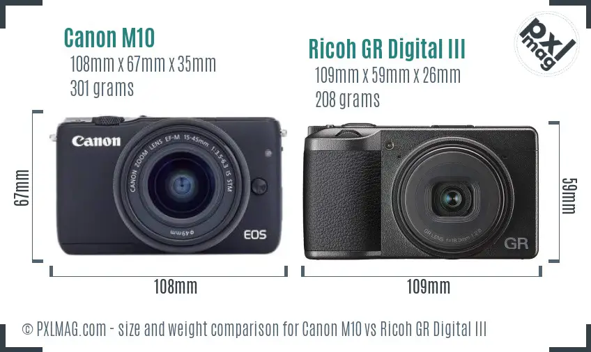 Canon M10 vs Ricoh GR Digital III size comparison