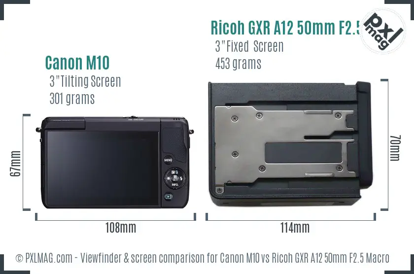 Canon M10 vs Ricoh GXR A12 50mm F2.5 Macro Screen and Viewfinder comparison