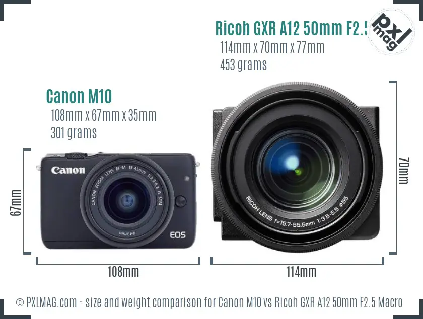 Canon M10 vs Ricoh GXR A12 50mm F2.5 Macro size comparison