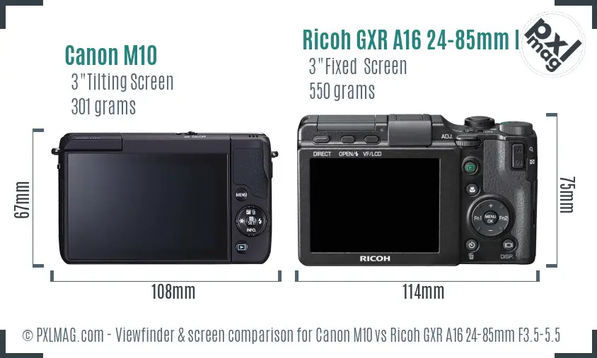 Canon M10 vs Ricoh GXR A16 24-85mm F3.5-5.5 Screen and Viewfinder comparison