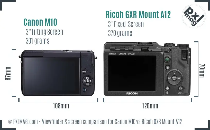 Canon M10 vs Ricoh GXR Mount A12 Screen and Viewfinder comparison