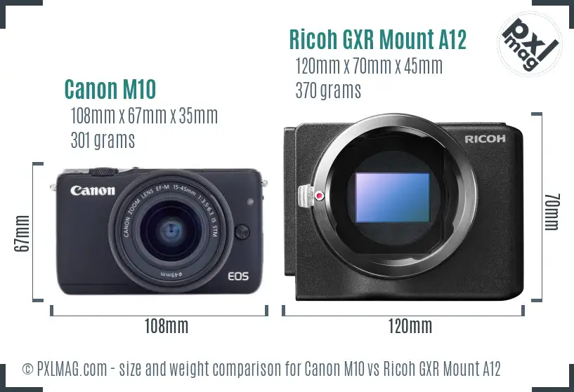 Canon M10 vs Ricoh GXR Mount A12 size comparison