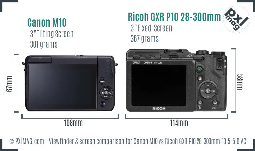 Canon M10 vs Ricoh GXR P10 28-300mm F3.5-5.6 VC Screen and Viewfinder comparison