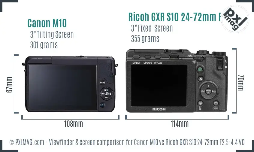 Canon M10 vs Ricoh GXR S10 24-72mm F2.5-4.4 VC Screen and Viewfinder comparison