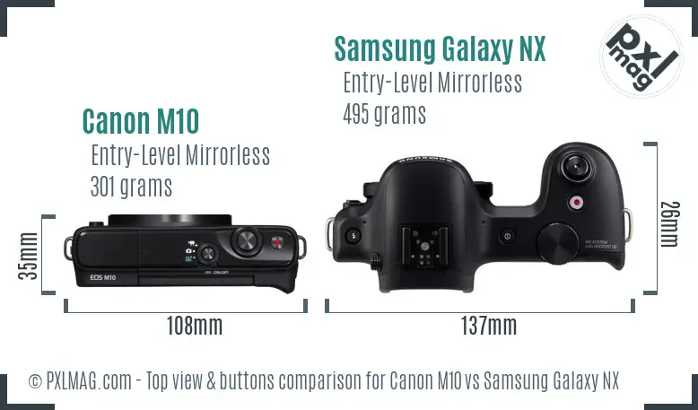 Canon M10 vs Samsung Galaxy NX top view buttons comparison