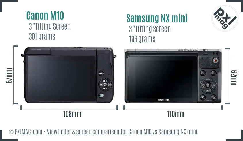 Canon M10 vs Samsung NX mini Screen and Viewfinder comparison