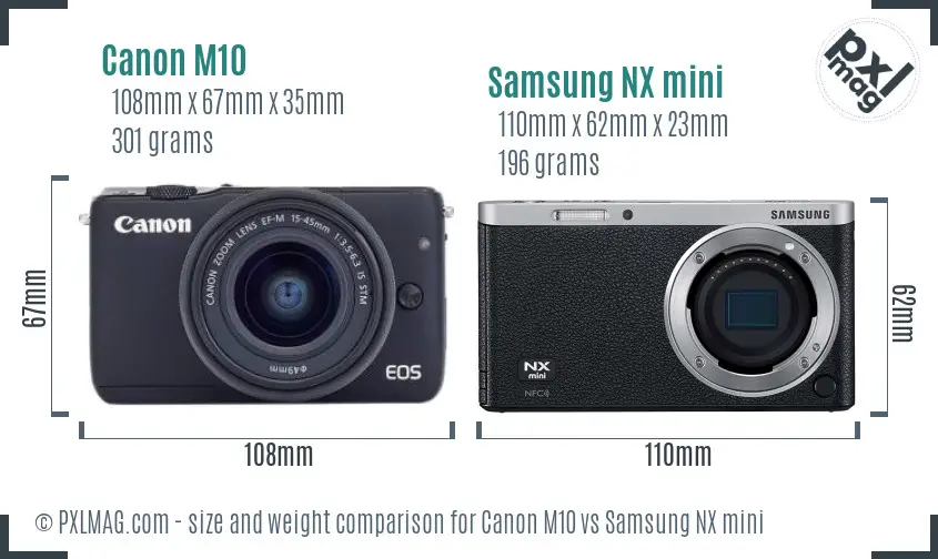 Canon M10 vs Samsung NX mini size comparison