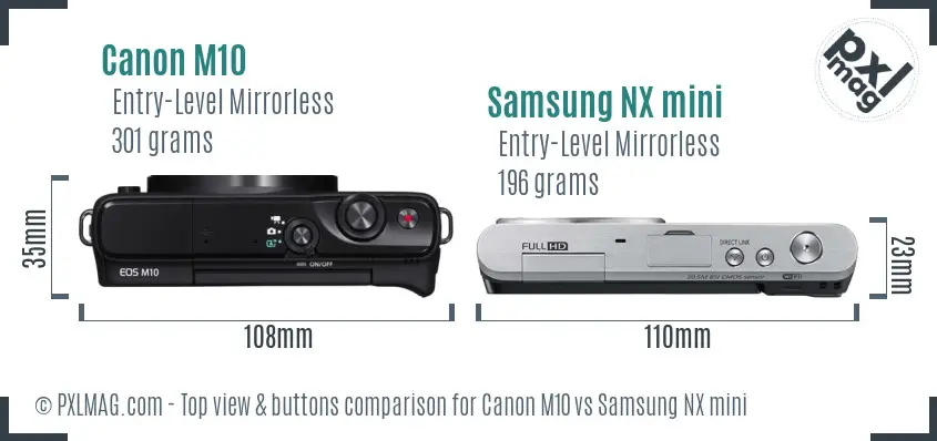 Canon M10 vs Samsung NX mini top view buttons comparison