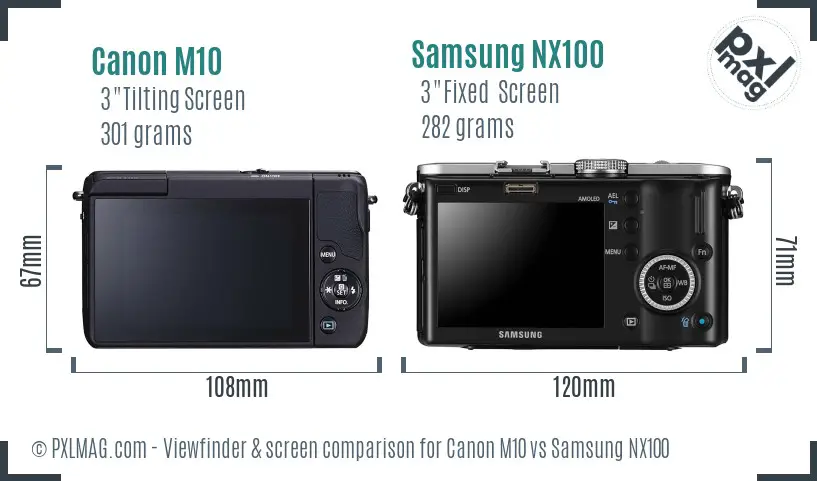 Canon M10 vs Samsung NX100 Screen and Viewfinder comparison