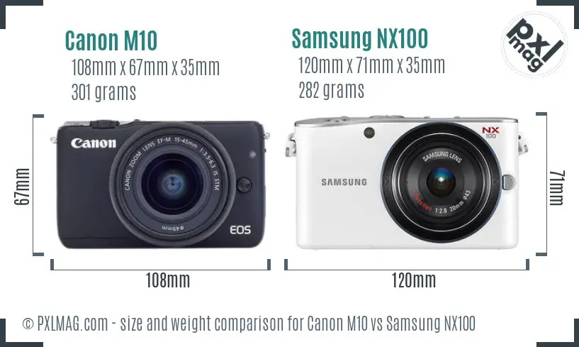 Canon M10 vs Samsung NX100 size comparison