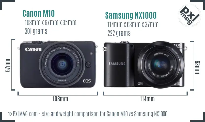 Canon M10 vs Samsung NX1000 size comparison