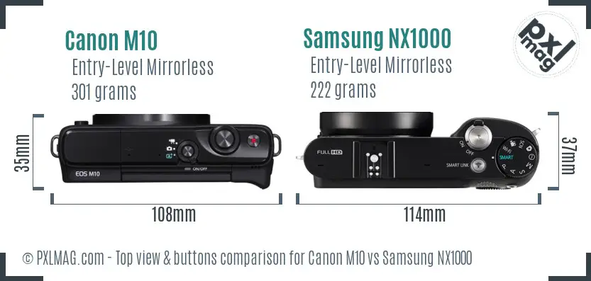 Canon M10 vs Samsung NX1000 top view buttons comparison