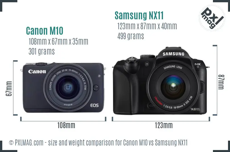 Canon M10 vs Samsung NX11 size comparison