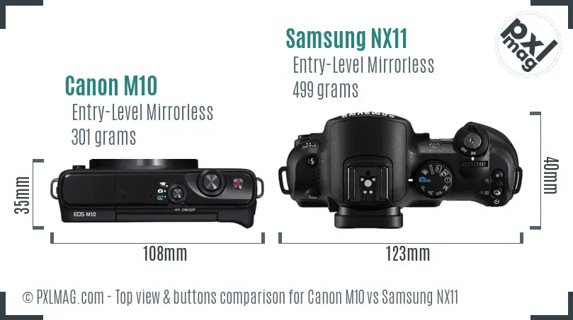 Canon M10 vs Samsung NX11 top view buttons comparison