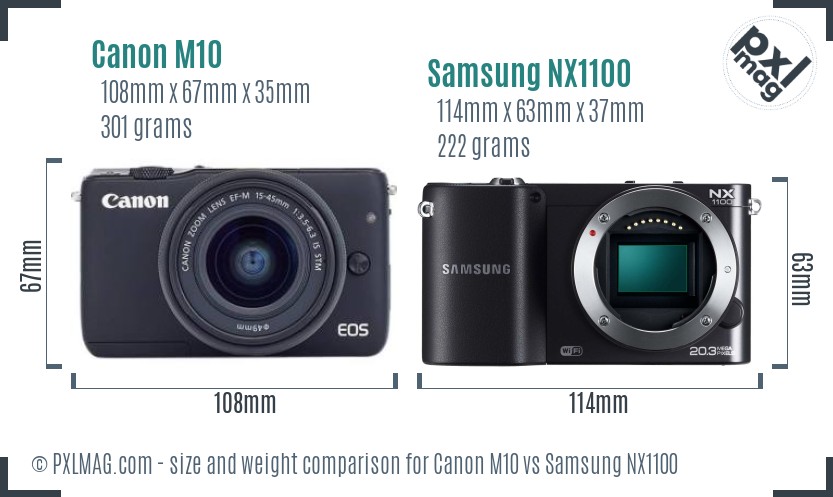Canon M10 vs Samsung NX1100 size comparison