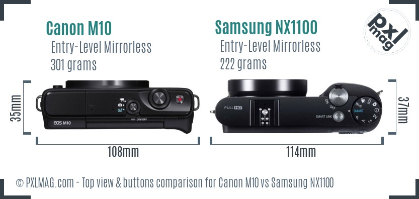 Canon M10 vs Samsung NX1100 top view buttons comparison