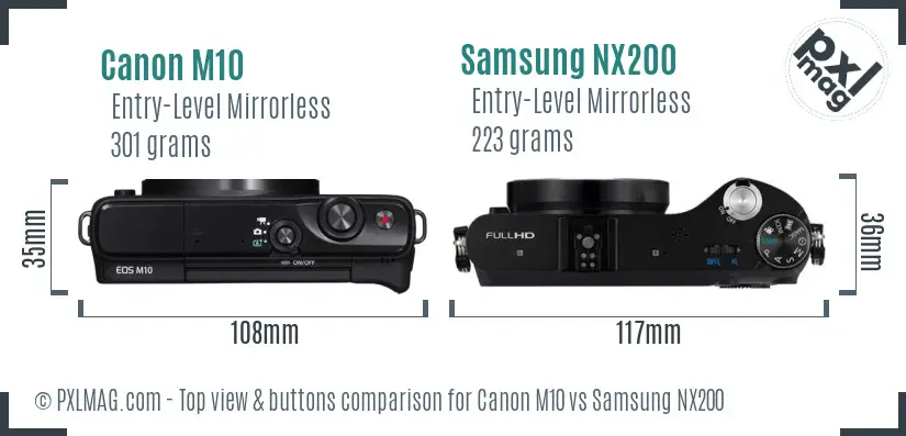 Canon M10 vs Samsung NX200 top view buttons comparison