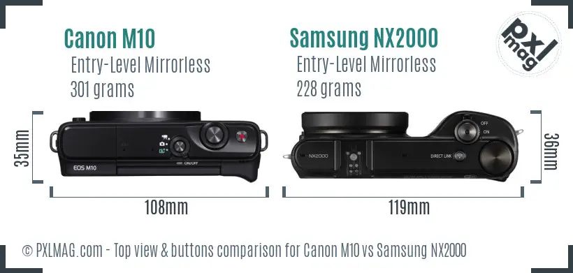 Canon M10 vs Samsung NX2000 top view buttons comparison