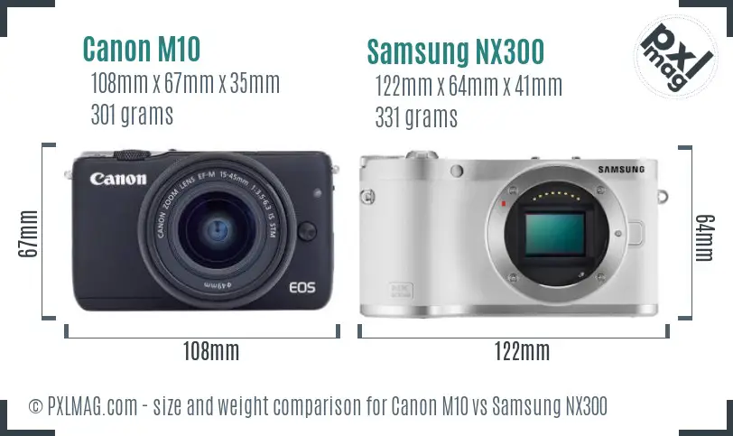 Canon M10 vs Samsung NX300 size comparison