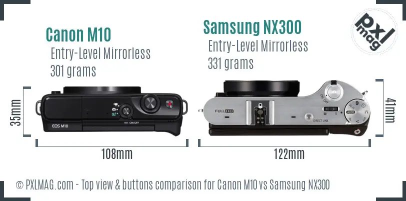 Canon M10 vs Samsung NX300 top view buttons comparison
