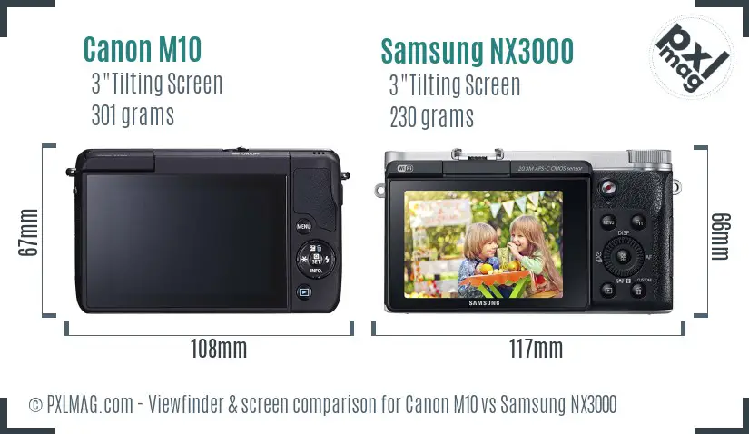 Canon M10 vs Samsung NX3000 Screen and Viewfinder comparison