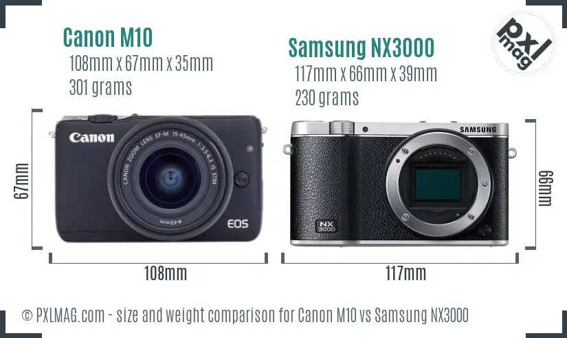 Canon M10 vs Samsung NX3000 size comparison