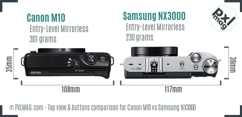 Canon M10 vs Samsung NX3000 top view buttons comparison