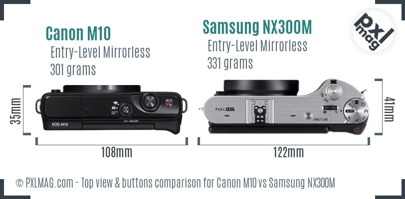 Canon M10 vs Samsung NX300M top view buttons comparison