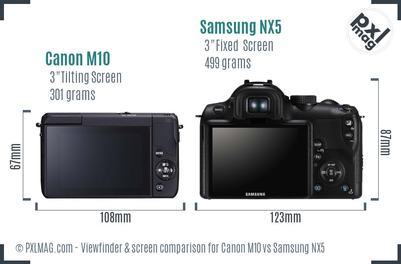 Canon M10 vs Samsung NX5 Screen and Viewfinder comparison