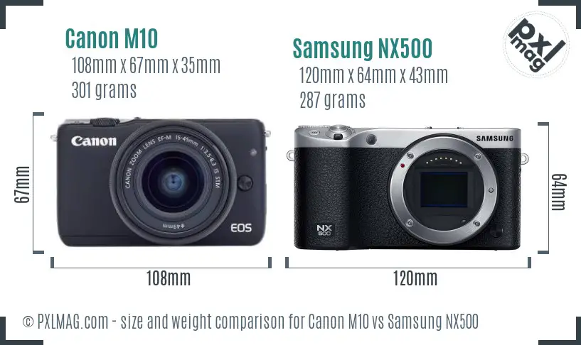 Canon M10 vs Samsung NX500 size comparison